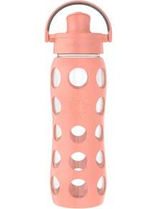 Lifefactory - Botella de agua de vidrio de 22 onzas con tapa abatible activa y funda protectora de silicona, color cantalupe, 22 onzas - Cantalupo - Ver 1
