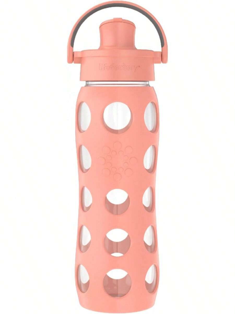 Lifefactory - Botella de agua de vidrio de 22 onzas con tapa abatible activa y funda protectora de silicona, color cantalupe, 22 onzas - Cantalupo - Ver 1