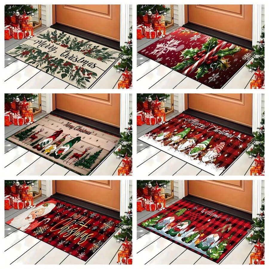 Felpudo con tema navideño, de poliéster, alfombra decorativa para el piso adecuada para la entrada del hogar, sala de estar, dormitorio y cocina