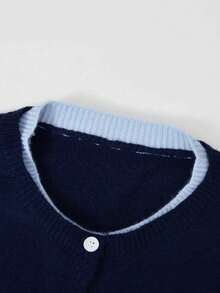 Autumn/Winter Loose Knit Cardigan Sweater Jacket For Women, New Slouchy Patchwork Pullover Outwear - Navy Blue - View 4