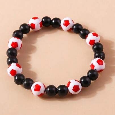Football Bead Bracelet, Black Crystal Sports Style, Creative Design, Seamless Fabric, Suitable For Football Fans' Multifunctional Leisure Accessory