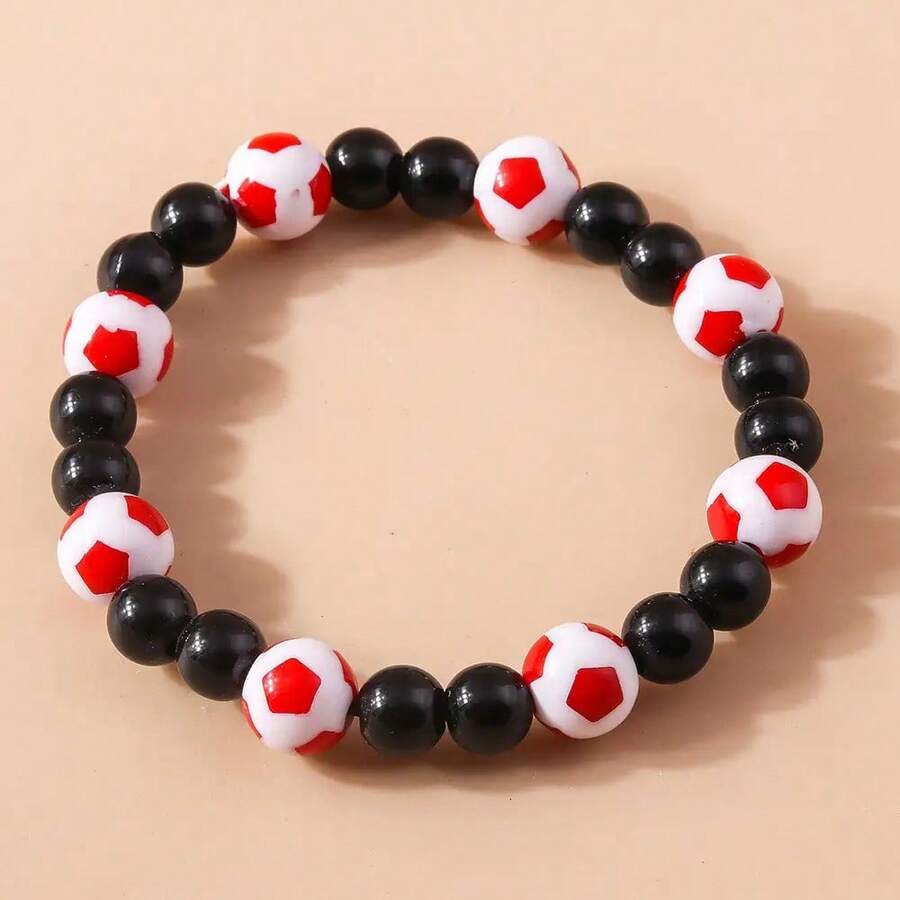 Football Bead Bracelet, Black Crystal Sports Style, Creative Design, Seamless Fabric, Suitable For Football Fans' Multifunctional Leisure Accessory