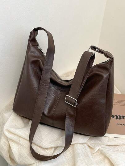 Bolso de hombro de mujer de unicolor de cuero de PU vintage, bolso cruzado casual de gran capacidad para viajes al aire vacaciones, bolso de negocios multifuncional y portátil para el trabajo diario, nuevo bolso ligero para compras callejeras