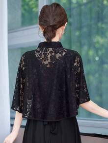 1件新款女士雪纺拼接水钻纽扣斗篷/新娘婚礼红色爱心女王披肩，多色翻领伴娘礼物披肩/奇幻仙境卡特琳娜女士连衣裙服装配饰。埃及艳后女士节日派对舞会化装舞会服装！圣诞老人角色扮演，正式派对。