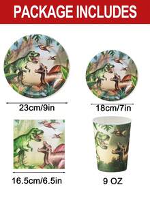 10 Pieces Dinosaur Birthday Party Supplies Dinosaur World Happy Birthday Party Disposable Dinosaur Cutlery Set Plate Napkins Cup, Disposable Birthday Plate, Disposable Cup - 10 Pieces Party Supplies - Multicolor - View 2
