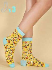 1双黄色水手袜，鸭子图案，休闲中筒袜，适合运动、休闲外出、返校季以及作为圣诞礼物。 - 彩色 - 查看 19