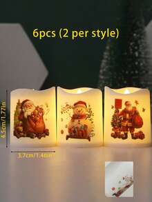 6 piezas - Velas LED sin llama tipo té de Navidad, velas LED parpadeantes, velas votivas sin llama, velas LED parpadeantes a pilas, incluye baterías, de larga duración y durables, con diseños de Papá Noel y muñeco de nieve, velas eléctricas falsas tipo té, velas LED a pilas en blanco cálido, adecuadas para decoración navideña, decoración del hogar interior, decoración de habitaciones, suministros para fiestas, bodas, mesas, decoraciones navideñas