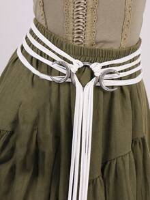 1PC Long Rope Ring Knotted Belt For Women Bohemian Crescent Moon Buckle Waist Rope With Tassel - A - View 13