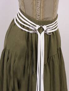 1PC Long Rope Ring Knotted Belt For Women Bohemian Crescent Moon Buckle Waist Rope With Tassel - A - View 6