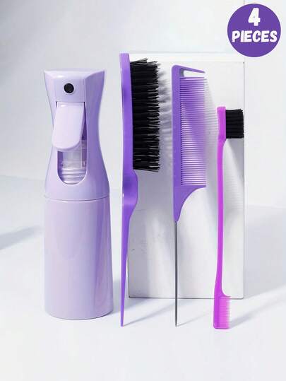 4件套儿童美发梳及喷雾瓶套装（6.8盎司/200毫升），持续细雾喷雾瓶，适合成人及女孩使用，趣味梳子，尖尾梳边缘梳，适合美发师及理发师使用