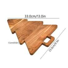 Christmas Tree-Shaped Cutting Board Holder With Handle - 33 Cm X 23 Cm X 1.5 Cm. Wood Grain Design, Sturdy Wooden Structure, Suitable For Cutting Vegetables, Fruits, Cooked Food, Cheese Board, Easy To Clean, Home Decoration Tray, Serving Plate For Party Food, Ideal Gift Choice For New Year, Mother's Day, And Cooking Enthusiasts.