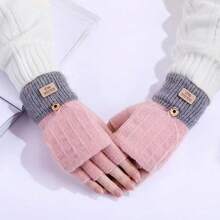 1 Pair Casual Street Style Half Finger Flip-Top Gloves, Warm Knitted Touchscreen Gloves For Cycling And Outdoor Activities - Half-finger Flap Gloves - View 5