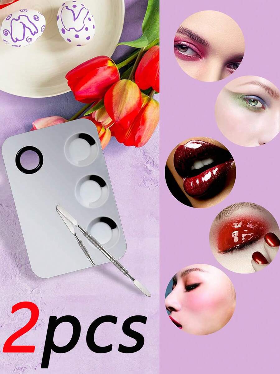 2/1 pezzo Tavolozza per miscelazione trucco in acciaio inossidabile, set tavolozza per miscelazione trucco professionale, strumento per miscelazione fondotinta, accessori per il trucco