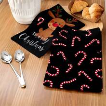 2 pièces/100 pièces Serviettes de cuisine et gants de vaisselle avec motif de rennes de Noël et de cannes en bonbon, convenant à la décoration intérieure des restaurants, cuisines et salles de bain, à la décoration de fête, aux cadeaux de fête, en tant que cadeau