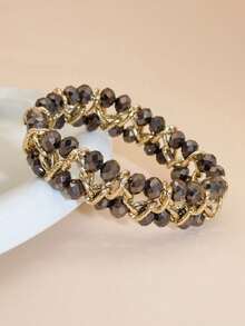 1pc Handmade Beaded Bracelet With Bright Crystal & Aluminum Chain, Reversible Design, Suitable For Women, Party, Wedding, Beach, Holiday, Classic & Fashionable Gift