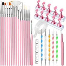 Nail Art Brushes, Nail Brush Set With Nail Stand, Nail Holder Painting Nails, Nail Art Tools, Nail Dotting Home & Salon Nail Art Design (Pink) - 粉色 - 查看 12