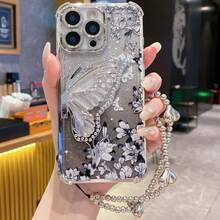 (蝴蝶支架) (银色手环) 适用于 Galaxy A123456789987654321 45G 电镀磁吸防摔透明手机壳，防摔手机壳适用于三星 S25/S24/S23/S22 系列/A 系列、OPPO、Redmi、Moto、Pixel，适用于 Vivo，适用于 OPPO