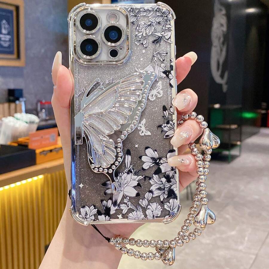 (蝴蝶支架) (银色手环) 适用于 Galaxy A123456789987654321 45G 电镀磁吸防摔透明手机壳，防摔手机壳适用于三星 S25/S24/S23/S22 系列/A 系列、OPPO、Redmi、Moto、Pixel，适用于 Vivo，适用于 OPPO