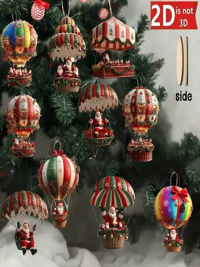 10/20/30 piezas Decoración de madera plana y creativa de Papá Noel con paracaídas, adecuada para decoración colgante en varias escenas, decoración de ambiente navideño, decoración del árbol de Navidad, decoración interior y de patio, colgante de regalo, decoración colgante navideña