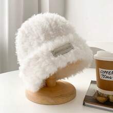1pc Women's Fluffy Hat, Korean Style Loose Fit Large Headsize Knitted Warm Ear Protection Beanie, Cute Bear Design, Autumn/Winter - Multicolor - View 5