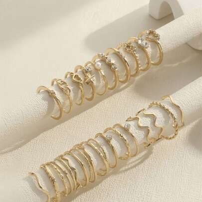 Stackable Gold Rings, Heart Shaped Rhinestone, Multiple Styles, Knuckle Rings, Thick Gold Ring Set, Delicate Stacking Cute Rings, Various Sizes, Adorable Jewelry Gift Set