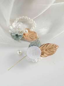 1pc/2pcs Luxury Iridescent Rose Flower With Metal Alloy Elegant Brooch And Wrist Corsage, Suitable For Groom, Bride, Groomsman, Bridesmaid, Wedding Decoration, Banquet, Party, Anniversary