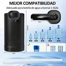 Dispensador de Agua Garrafon, Inalámbrico Dispensador de Agua Electrico con 2 Modos de Bombeo y Luz Nocturna, Bomba de Garrafon Portátil para Hogar, Oficina, Camping (Negro) - Negro - Ver 10