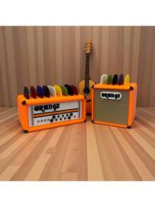 Guitar Pick Holder With Random Five Color Picks, Vintage Speaker Guitar Pick Holder, Portable Guitar Pick Holder, Gift For Guitar Lovers - Hình vuông màu cam + 5 mái chèo màu ngẫu nhiên - Xem 1
