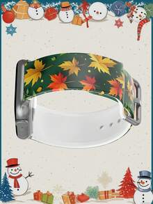 1pc Green Maple Leaf Soft Elastic Breathable Comfortable Replacement Wristband Strap Compatible With Samsung, Garmin, Honor Smartwatches, 38mm 40mm 41mm 45mm 44mm 42mm 46mm 49mm, Fashionable Casual Multi-Color Silicone Band Compatible With Apple Watch Ultra Series SE/11/10/9/8/7/6/5/4/3/2/1