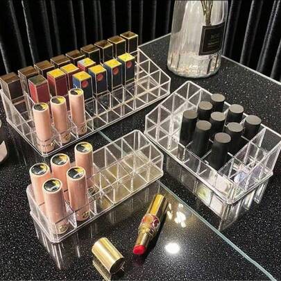 1pc Multi-Compartment Lipstick Organizer - Clear Acrylic Makeup Storage Box For Lipsticks, Eyebrow Pencils & Brushes - Perfect For Bedroom Vanity