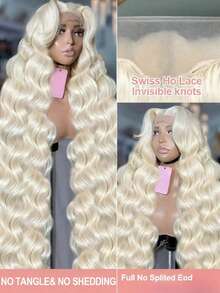 Platinum Blonde 180 Density Body Wave Lace Front Wigs Human Hair With Baby Hair 13x6 HD Transparent Lace Frontal Human Hair Wigs For Women Pre Plucked Bye Bye Knots Brazilian Remy Curly Human Hair Wig Natural Hairline - Màu be - Xem 6