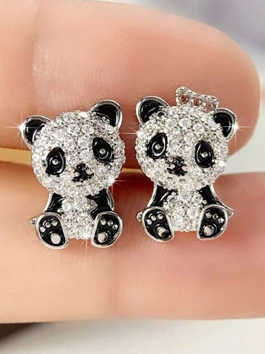 可爱创意小熊猫耳钉，适合女孩和动物爱好者 - 彩色 - 查看 1
