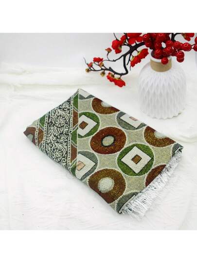 70*110cm Goud Zijden Katoenen Gauze Thin Plaid Carpet, Round Ball Tapijt Mat view 7