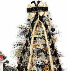 Tree Topper Bow, 53x13 Inches Large Velvet Topper Bow With Gold Snowflakes, Decorative Ribbon Bows Xmas Tree Wreath Door Festival Home Decor(Red & Gold Snowflake) - Đen & Vàng - Xem 2