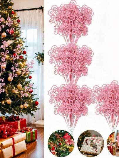 MEHELANY 20/10Pcs Christmas Tree Picks Sprays Candy Shape Curl Sticks Spray Branches Glitter Artificial Stem Picks, Christmas Tree Stem Ornaments For DIY Crafts Garland Christmas Home Decor Wedding Wreath Decoration Vase Filler Christmas Decorations Room Decor