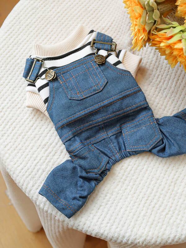 1pc Pet Clothes, Striped Classic Pants For Small Dogs & Puppies, Comfortable & Stylish Outfit For Going Out