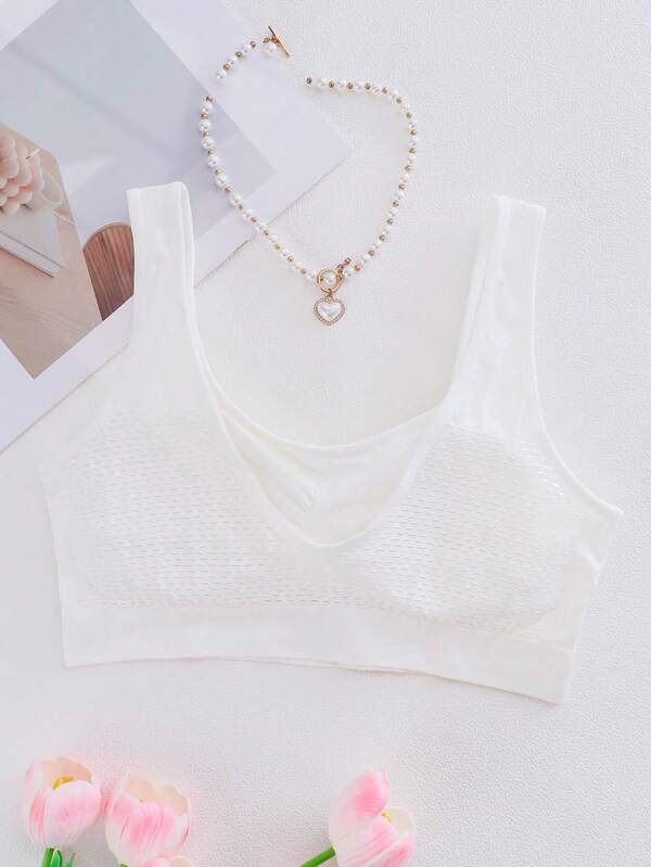 1pc Women Seamless Underwear Bra Top With Molded Cup, Hollow-Out, Supportive, Shock-Absorbing