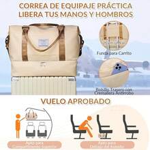Lukovee Maleta Deportiva Mujer Impermeable, Bolsa Deportiva Gran Capacidad, Bolsa de Viaje con Compartimento para Zapatos, Bolsa Gym para Hombres y Mujeres, Mochilas deportivas Separado Húmedo y Seco - Beis - Ver 5