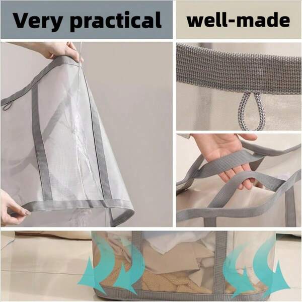 سلة غسيل كبيرة السعة، سلة تخزين الملابس القذرة مع مقبض، مناسبة للحمام والغرفة والصالة