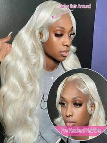 Platinum Blonde Colored Body Wave Lace Front Wigs Human Hair With Baby Hair 13x6 HD Transparent Wet And Wave Human Hair Wig For Women 250 Density Water Wave Glueless Wigs Human Hair Pre Plucked Bleached Knots - 米色 - 查看 3