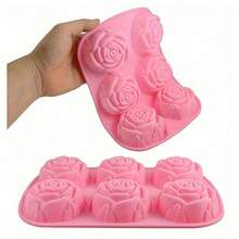 1pc Pink 6-Cavity Rose Flower Shaped Silicone Soap Mold, High Temperature Resistant, Diy Handmade Soap Making Mold - 彩色 - 查看 2
