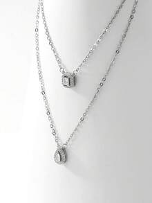 1pc Teardrop Zirconia Crystal Necklace, Elegant Luxury Accessory Suitable For Wedding Gowns, Bridal Party, Parties And Events - Silver Water Droplets - View 8