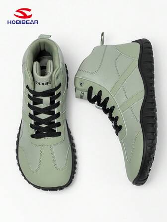 HOBIBEAR Mikrofiberlädersneakers för pojkar och flickor, barfotaskor med noll dropp, mellanhöga, tjocka och breda, bekväma nordiska gångskor, mjuk gummisula, tyska träningsskor, lämpliga för tonåringar, utomhusvandringsskor, höst/vinter