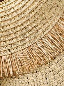 1pc/4pcs/6pcs/8pcs Khaki/Beige Round Woven Rattan Double Color Tassel Placemats, Heat Resistant Non-Slip Kitchen Table Mats, Insulation Pads, Table Decor For Party Dinner - Beige - View 4