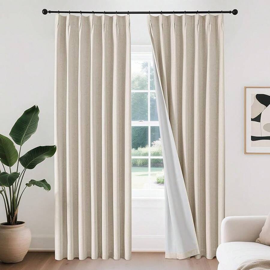 Sheer Curtains 84 Inches Long, White Curtains Living Room 2 Panels Set, Linen Curtains Window Privacy With Filtering (W52 X L84 Inch, Linen), Home Decor - 米白色|捏褶 - 查看 1