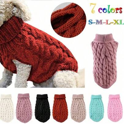 Autumn/Winter Pet Dog Sweater, Cable Knit Design With Cute Fried Dough Texture, Warm & Comfortable, Fitted But Not Tight, Essential Knitwear For Small Dogs, Soft & Skin-Friendly Pet Knitted Clothes For Autumn/Winter