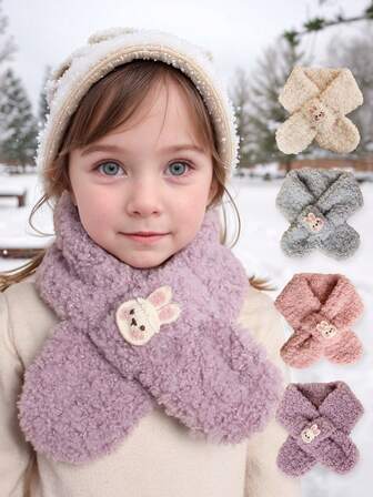1個 キッズ ファジー シェルパ スカーフ ウサギ デコレーション - 冬の屋外の暖かさ(雪の日と寒い散歩)のための複数の色