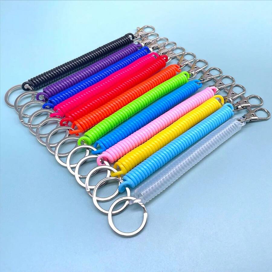 10pcs/2pcs Colorful Retractable Spring Coil Keychain, Back To School ID Card Key Chain, Phone Case Lanyard, Safety Keyring, Referee Whistle With Stretchy Coil Wrist Strap, Metal Lobster Clasp, Suitable For Girls, Phone Wallet, Holiday Gifts Christmas Bag Charms Car Accessaries Teacher Friend Sister Gift Ideas