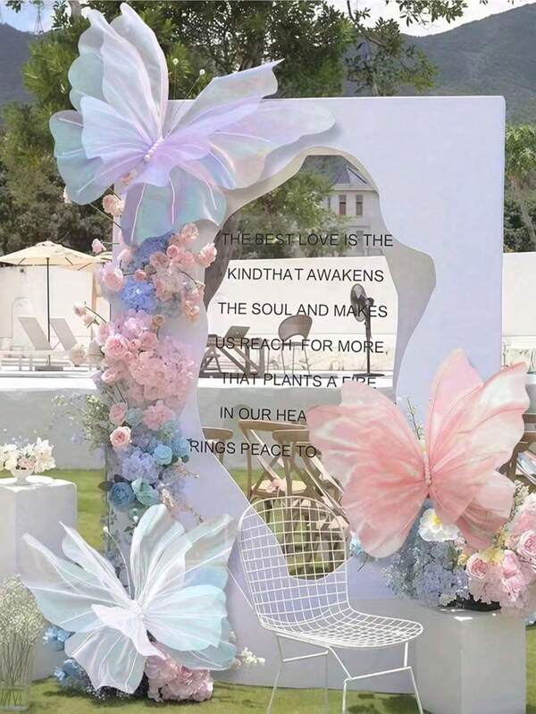 1/3pcs Silk Yarn Artificial Butterfly For Wedding Decoration,Giant Gauze Fake Butterfly Store Window Display,Outdoor Garden Decoration,Birthday Theme Party Decoration,Home Decor,Wreath Decoration,Large Flower Decoration,Centerpiece,Mother's Day,Gift