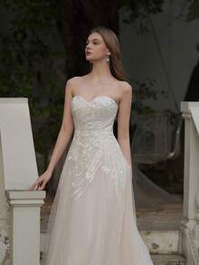 YOUKEFEIER Sweetheart Lace Embroidered Long Wedding Dress For Outdoor Wedding Ceremony - Beige - View 7